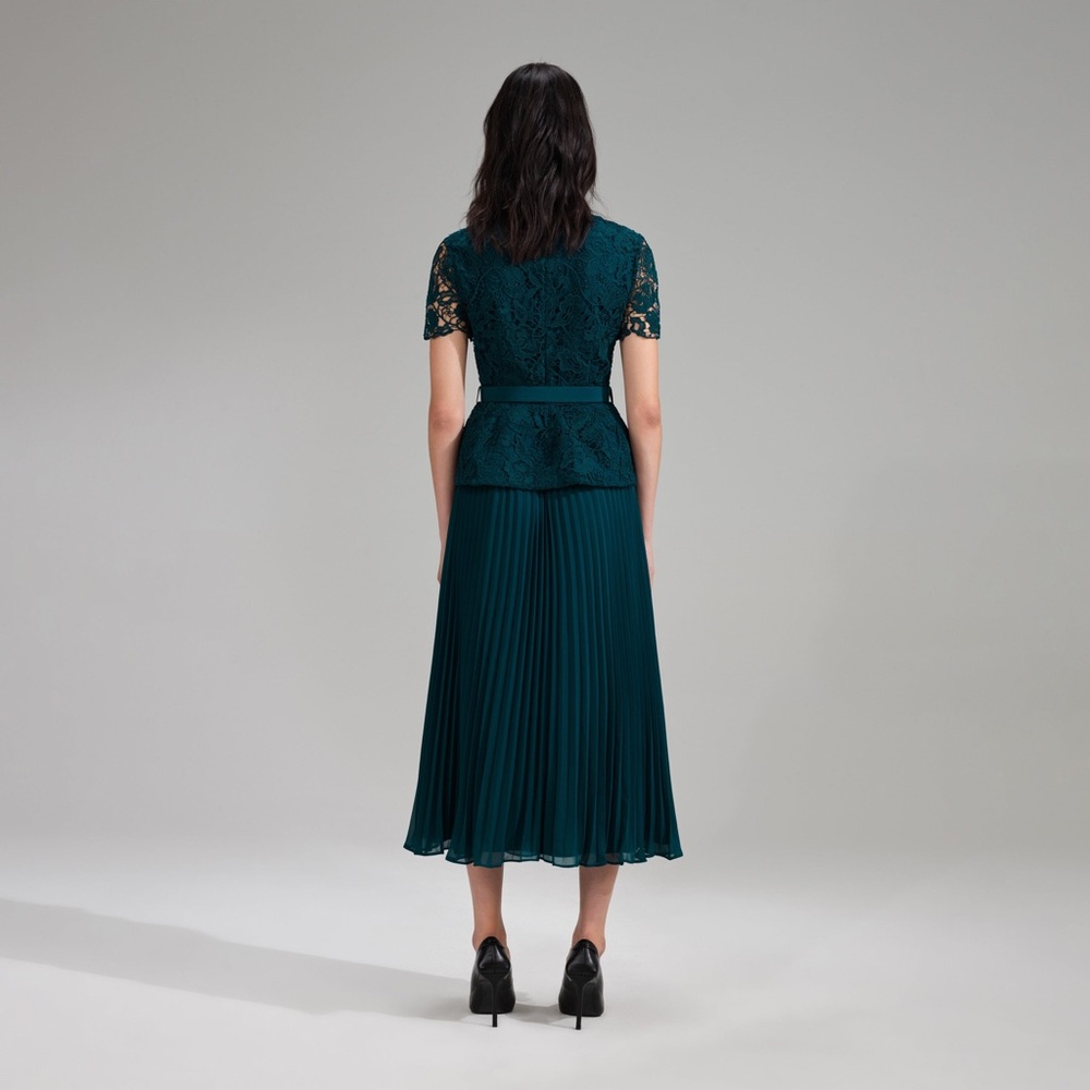 self portrait TEAL LACE BODICE MIDI DRESS - Picture 4 of 16